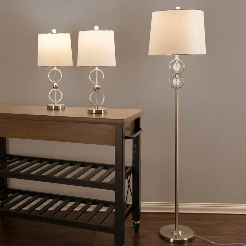 Promo β¨ Table Lamps & Floor Set Of 3, Brushed Steel, 3 Bulbs Included By Lavish Home π - Image 4