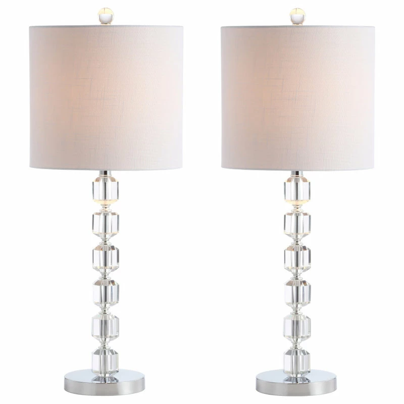Wholesale 🔔 JONATHAN Y Cary 28" Modern Stacked Crystal And Metal LED Table Lamp, Chrome And Clear 🥰