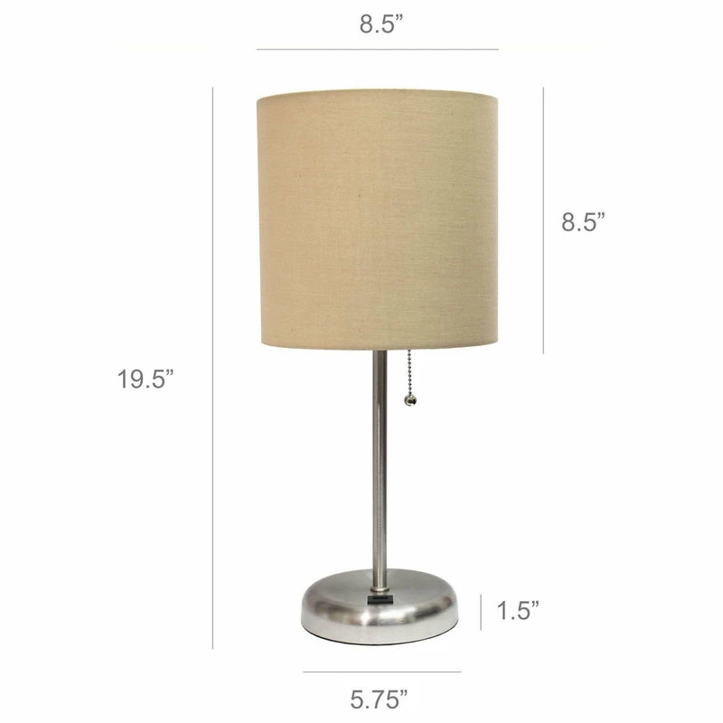 Buy ๐คฉ All The Rages Inc. Decorative Stick Lamp With USB Charging Port, Tan Fabric Shade - 2 Pack Set ๐ - Image 3