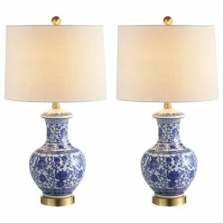 Coupon ⭐ JONATHAN Y Jennifer 25.25" Ceramic Led Table Lamp, Blue And White, Set Of 2 ✨