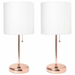 Best reviews of โ๏ธ All The Rages Inc. Stick Lamp With USB Charging Port, White Fabric Shade, Rose Gold Base - 2 Pack โจ