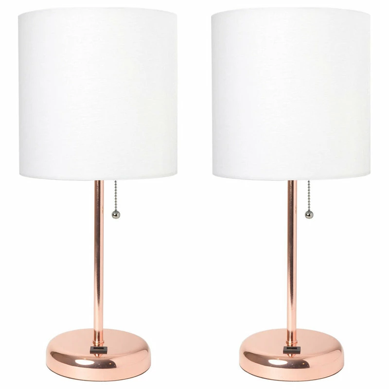 Best reviews of โ๏ธ All The Rages Inc. Stick Lamp With USB Charging Port, White Fabric Shade, Rose Gold Base - 2 Pack โจ