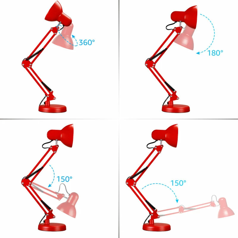 Flash Sale ❤️ W86 Trading Co., LLC Swing Arm Desk Lamp, Interchangeable Base Or Clamp, Red ⭐ - Image 2