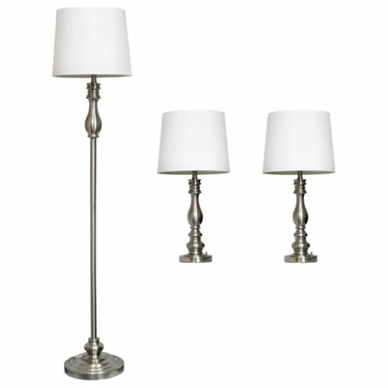 Outlet ๐ Alltherages Elegant Designs Brushed Steel Three Pack Lamp Set (2 Table Lamps, 1 Floor Lamp) ๐