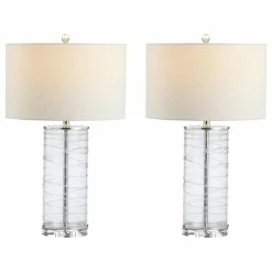 Promo โ JONATHAN Y Cole 27.5" Fused Glass Cylinder LED Table Lamp, Set Of 2, Clear ๐