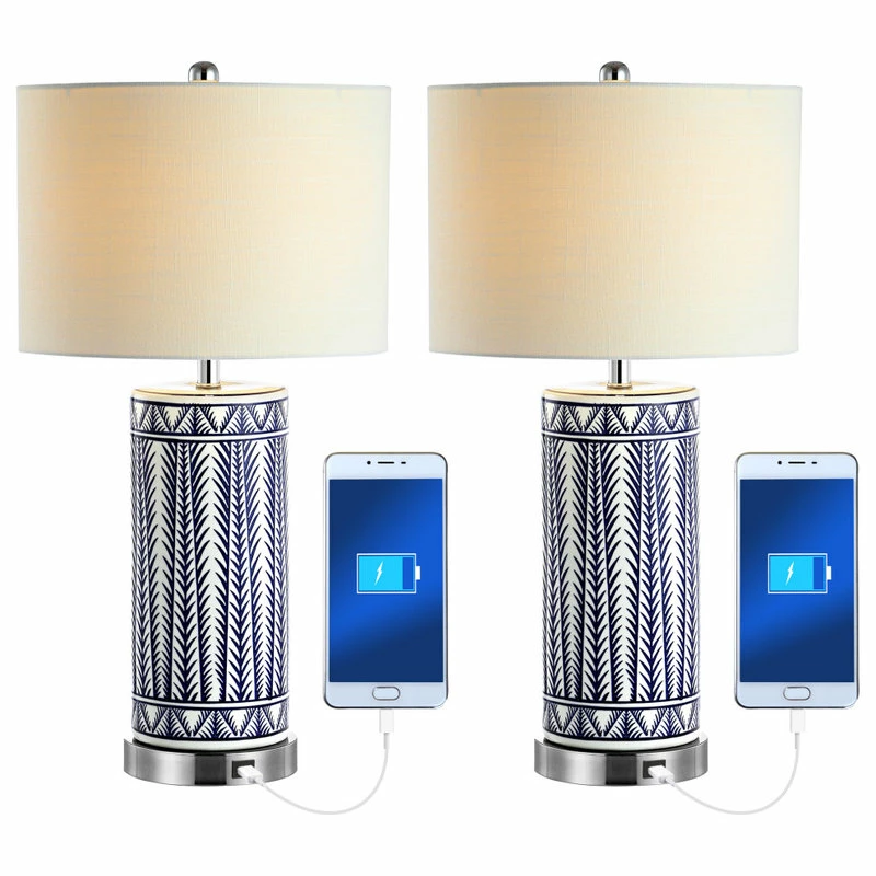 Deals ๐ JONATHAN Y Sulka 27" Ceramic USB Charging LED Table Lamps, Set Of 2, Navy ๐ - Image 3