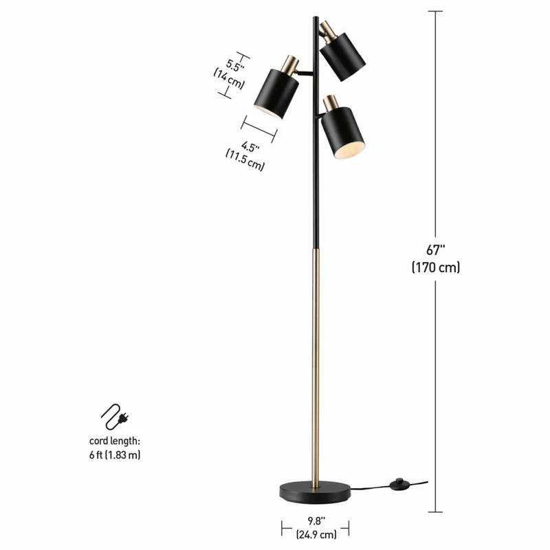 Wholesale 💯 Globe Electric Novogratz X Globe 67" 3-Light Matte Black Track Tree Lamp, Matte Brass Accents 🔔 - Image 6