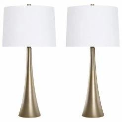 Budget 💯 LumiSource 29.5" Plated Gold Metal Tapered Table Lamp, Set Of 2 🎉