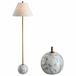 Buy 🌟 JONATHAN Y Miami 63.5" Minimalist Resin And Metal LED Floor Lamp, Gold/White ✨