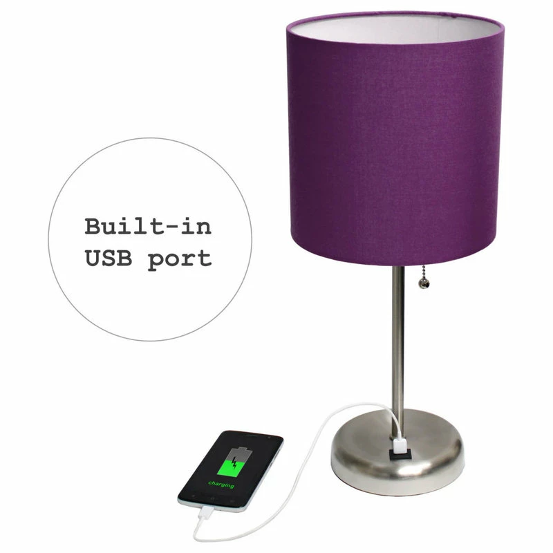 Cheap โค๏ธ All The Rages Inc. Decorative Stick Lamp With USB Charging Port, Purple Fabric Shade - 2 Pack Set ๐งจ - Image 3