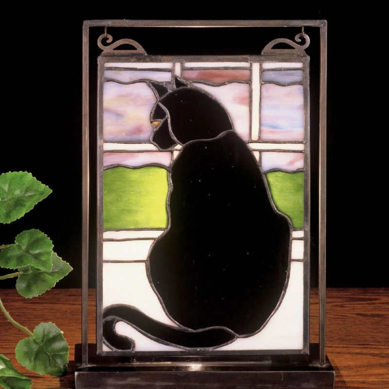 Brand new ๐ Meyda Tiffany 56834 Black Cat Stained Glass / Tiffany Specialty - Tiffany Glass ๐งจ