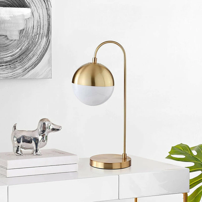 New ❤️ Aiwen Modern Industrial Brass Metal Glass Ball Shade Metal Gold Arched Table Lamp 🔔 - Image 3