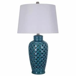 Discount 🥰 Fangio Lighting 26" Blue Ceramic Table Lamp With Lattice Design 🌟