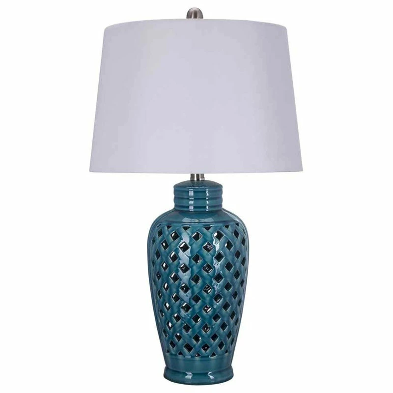 Discount ๐ฅฐ Fangio Lighting 26" Blue Ceramic Table Lamp With Lattice Design ๐