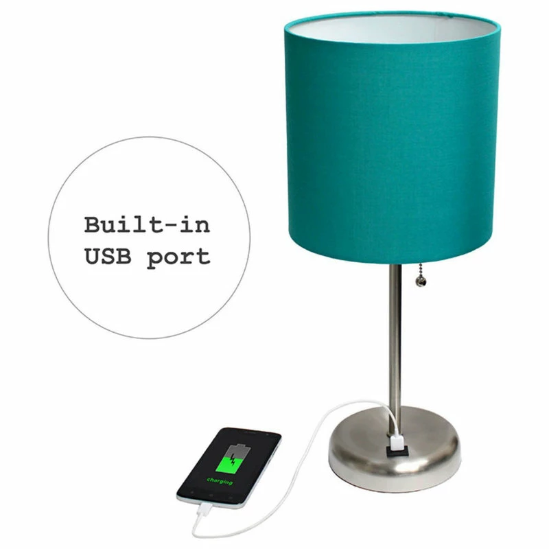 New โญ All The Rages Inc. Decorative Stick Lamp With USB Charging Port, Teal Fabric Shade - 2 Pack Set ๐ - Image 4