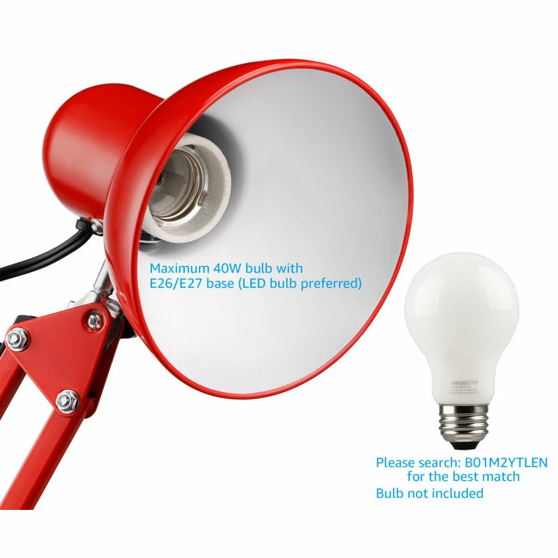 Flash Sale ❤️ W86 Trading Co., LLC Swing Arm Desk Lamp, Interchangeable Base Or Clamp, Red ⭐ - Image 3