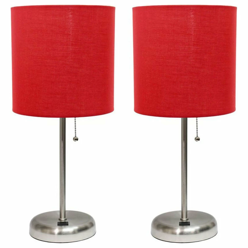Best reviews of 😍 All The Rages Inc. Decorative Stick Lamp With USB Charging Port, Red Fabric Shade - 2 Pack Set 🤩