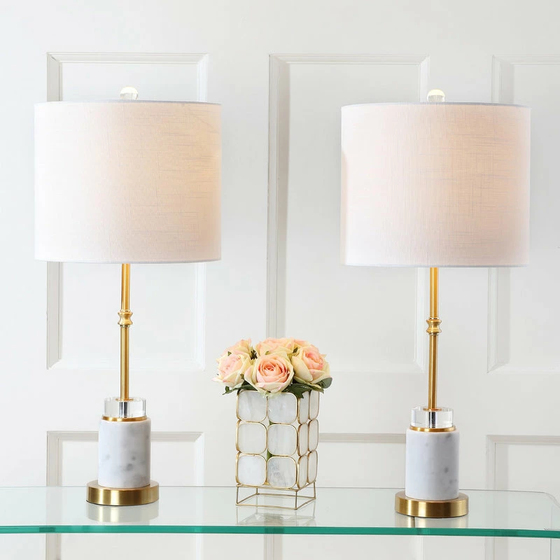 Outlet 🔥 JONATHAN Y Harper 27" Marble And Crystal Table Lamp, Brass, Set Of 2 🎉 - Image 3