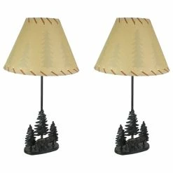 New ⭐ De Leon Cast Iron Bear In The Forest Rustic Table Lamp Set Of 2 😀