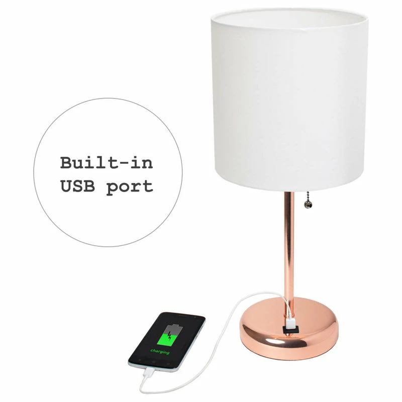 Best reviews of โ๏ธ All The Rages Inc. Stick Lamp With USB Charging Port, White Fabric Shade, Rose Gold Base - 2 Pack โจ - Image 4