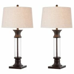 Budget โญ JONATHAN Y Hunter 32" Metal And Glass Table Lamp, Set Of 2, Bronze, Clear ๐