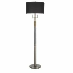 Coupon 🔥 Trophy Industrial Floor Lamp, Gun Metal With Black Linen Shade By LumiSource 🤩