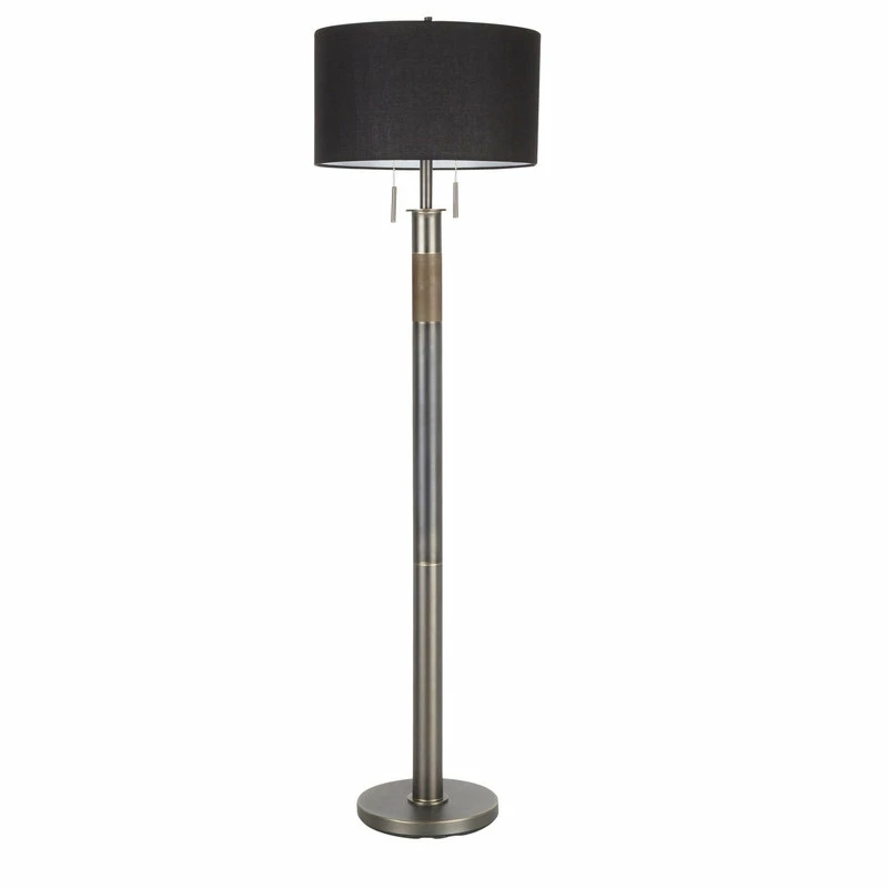 Coupon 🔥 Trophy Industrial Floor Lamp, Gun Metal With Black Linen Shade By LumiSource 🤩