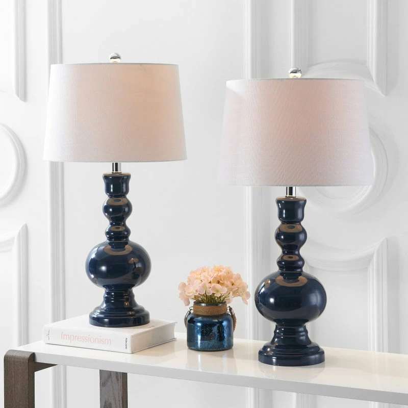 Best deal 🎁 JONATHAN Y Genie 28.5" Glass Table Lamp, Set Of 2, Navy 🌟 - Image 3
