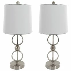 Cheapest 👍 Table Lamps Set Of 2, Modern Brushed Steel, 2 LED Bulbs Included By Lavish Home 👏