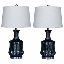 Coupon 🧨 Fangio Lighting 27.5" Riveted Dark Blue Glass Genie Bottle Table Lamps, Set Of 2 🌟