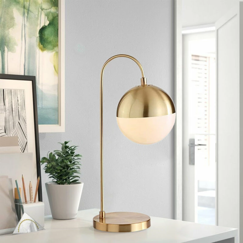 New ❤️ Aiwen Modern Industrial Brass Metal Glass Ball Shade Metal Gold Arched Table Lamp 🔔 - Image 2