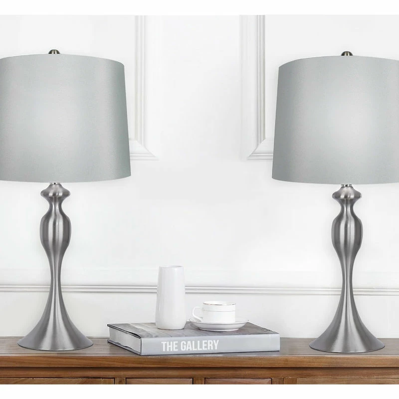 Best Sale 🤩 LumiSource 26.5" Brushed Nickel Table Lamps Light Gray Shade, Set Of 2 😀 - Image 3