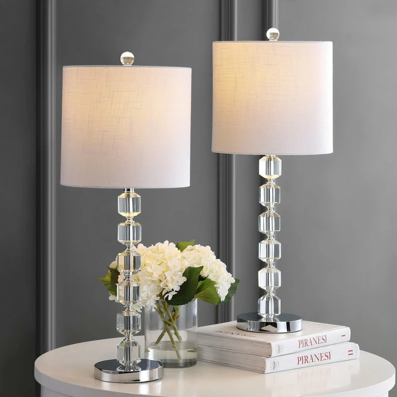 Wholesale 🔔 JONATHAN Y Cary 28" Modern Stacked Crystal And Metal LED Table Lamp, Chrome And Clear 🥰 - Image 3