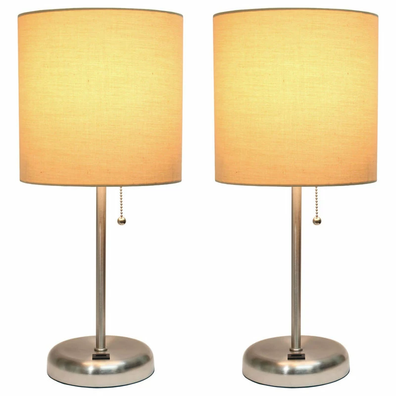 Buy ๐คฉ All The Rages Inc. Decorative Stick Lamp With USB Charging Port, Tan Fabric Shade - 2 Pack Set ๐ - Image 2