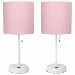 New 👏 All The Rages Inc. Stick Lamp With USB Charging Port, Light Pink Fabric Shade - 2 Pack Set 🛒
