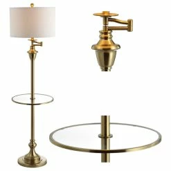 Budget 💯 JONATHAN Y Cora 60" Metal, Glass LED Side Table And Floor Lamp, Brass Gold ⭐