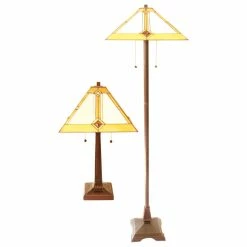 Hot Sale 😀 Serena D'italia Tiffany 2-Light Beige Mission Floor And Table Lamp Set 🤩