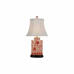 Best Sale 🌟 East Enterprises INc Floral Vines Porcelain Table Lamp, Orange And White 😀
