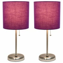 Cheap ❤️ All The Rages Inc. Decorative Stick Lamp With USB Charging Port, Purple Fabric Shade - 2 Pack Set 🧨