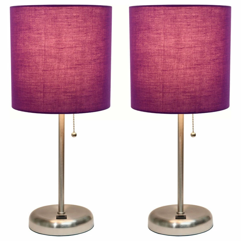 Cheap โค๏ธ All The Rages Inc. Decorative Stick Lamp With USB Charging Port, Purple Fabric Shade - 2 Pack Set ๐งจ