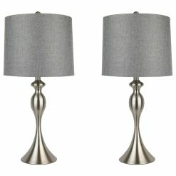 Best reviews of โ LumiSource 26.5" Brushed Nickel Table Lamps Gray Shade, Set Of 2 ๐