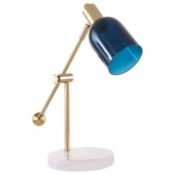 Hot Sale ✔️ Lumisource Marcel Table Lamp, White Marble, Gold Metal And Blue Glass 💯