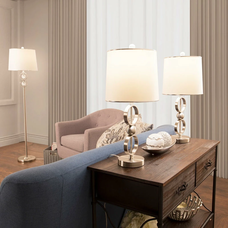 Promo β¨ Table Lamps & Floor Set Of 3, Brushed Steel, 3 Bulbs Included By Lavish Home π - Image 5
