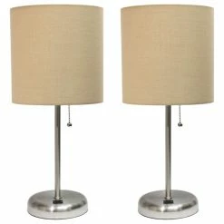Buy 🤩 All The Rages Inc. Decorative Stick Lamp With USB Charging Port, Tan Fabric Shade - 2 Pack Set 🔔