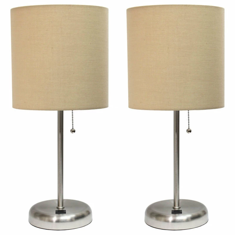 Buy ๐คฉ All The Rages Inc. Decorative Stick Lamp With USB Charging Port, Tan Fabric Shade - 2 Pack Set ๐