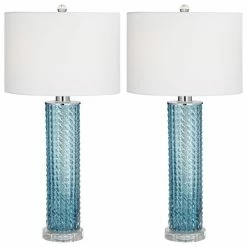 Promo ⌛ Pacific Coast Kitchen & Bath Pacific Coast Renzo Glass And Crystal Table Lamp Set Of 2, Blue-Sea 😍