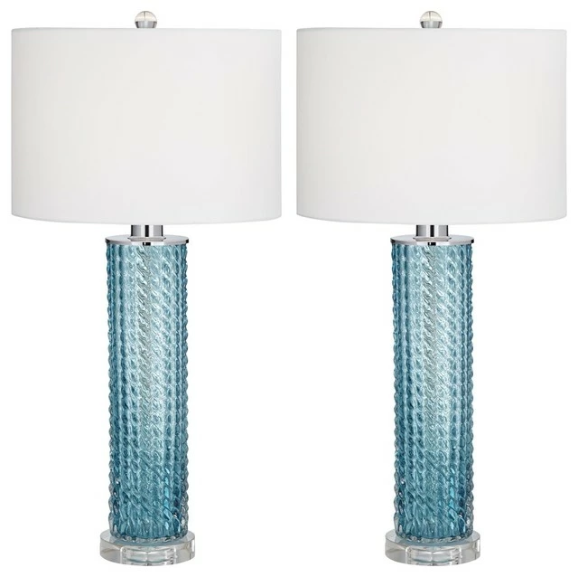 Promo โ Pacific Coast Kitchen & Bath Pacific Coast Renzo Glass And Crystal Table Lamp Set Of 2, Blue-Sea ๐