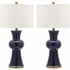 Outlet 😀 Safavieh Lola Column Lamps, Set Of 2, Navy ❤️