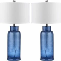 Discount 🧨 Safavieh Bottle Glass Table Lamp ZMT-LIT4157C (Set Of 2) - Blue/White Shade 🛒