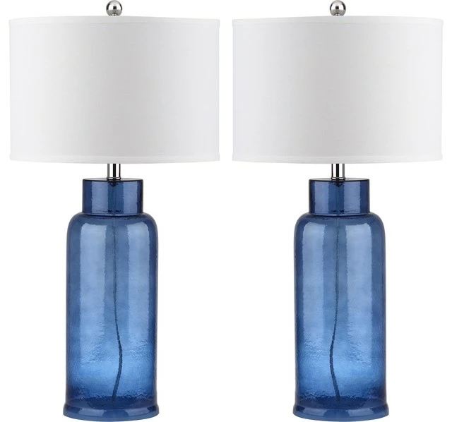 Discount ๐งจ Safavieh Bottle Glass Table Lamp ZMT-LIT4157C (Set Of 2) - Blue/White Shade ๐